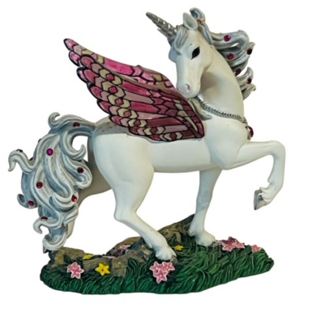 Unicorn Figurine Pegasus Hamilton Collection Jeweled Reflections Pink Sapphire